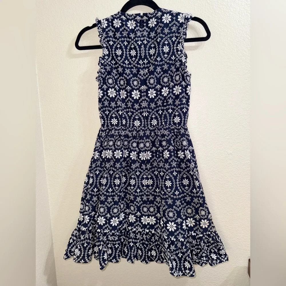 Kate Spade Navy/white Embroidered Eyelet ruffled Mini Dress- size 0‎